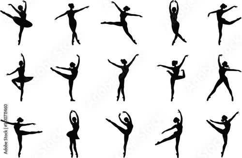 Ballet dancers performing graceful poses silhouettes