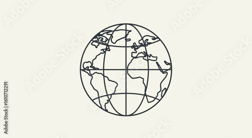 Simple line drawing of the Earth globe, showcasing continents and latitude/longitude lines.