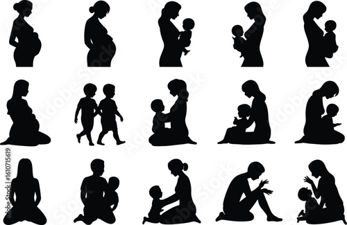 Motherhood family life silhouettes baby child