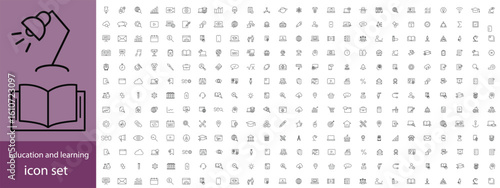 Education and learning icon set Outline vector icons related with education, success, academic subjects and more.