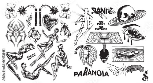 Retro Y2K star elements. Universal shapes for design, projects, posters, banners and business cards. Elements collection