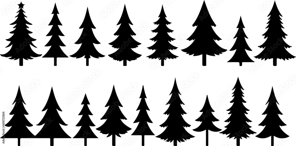 Fototapeta premium Silhouettes of Pine Trees vector bundle