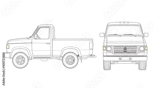 Line drawing of a pickup truck