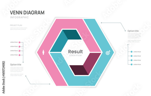 Venn diagram business infographic chart template 2 options, presentation with venn diagram elements vector illustration.