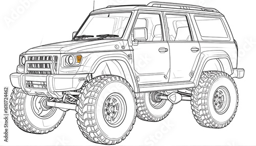 Line drawing of a rugged SUV
