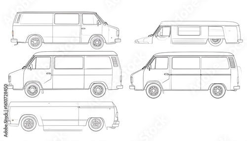 Line drawings of various van models