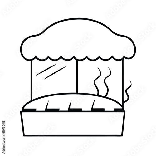 Freshly baked pie cooling on a windowsill during holiday season line art vector illustration
