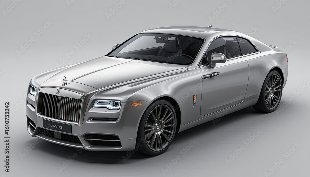 Obraz premium Sleek silver luxury coupe showcases automotive design, exuding wealth and prestige for upscale lifestyle or high-end transportation marketing, premium vehicle innovation.