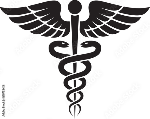 Caduceus Medical Symbol with Wings and Two Snakes
