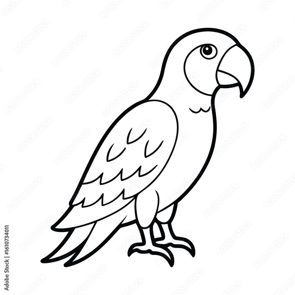 Simple black and white outline drawing of a parrot Simple black and white outline drawing of a parrot