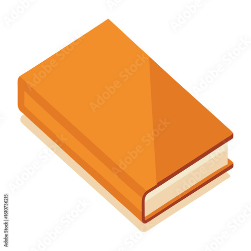 Simple orange hardcover book with white pages shown from an isometric perspective, Orange Hardcover Book Vector Illustration, Closed Isometric Design