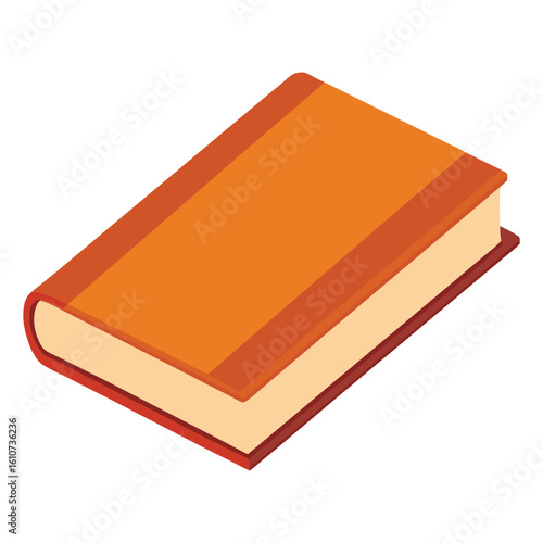 Simple orange hardcover book with white pages shown from an isometric perspective, Orange Hardcover Book Vector Illustration, Closed Isometric Design