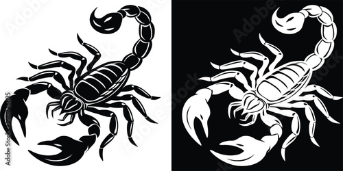 Elegant Stylized Scorpion Animal Silhouette Artwork in Black and White Tone