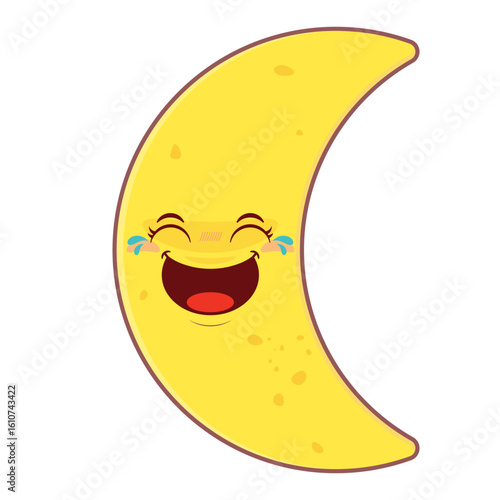 crescent moon laughing face cartoon cute