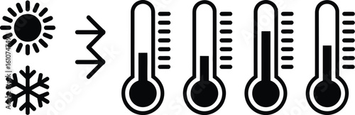 Thermometer icon symbol temperature scale hot and cold sun and snowflake vector