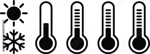 Thermometer icon symbol temperature scale hot and cold sun and snowflake vector