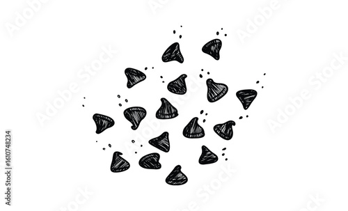 Hand-drawn chocolate chips scatter. Vector retro hand drawn illustration