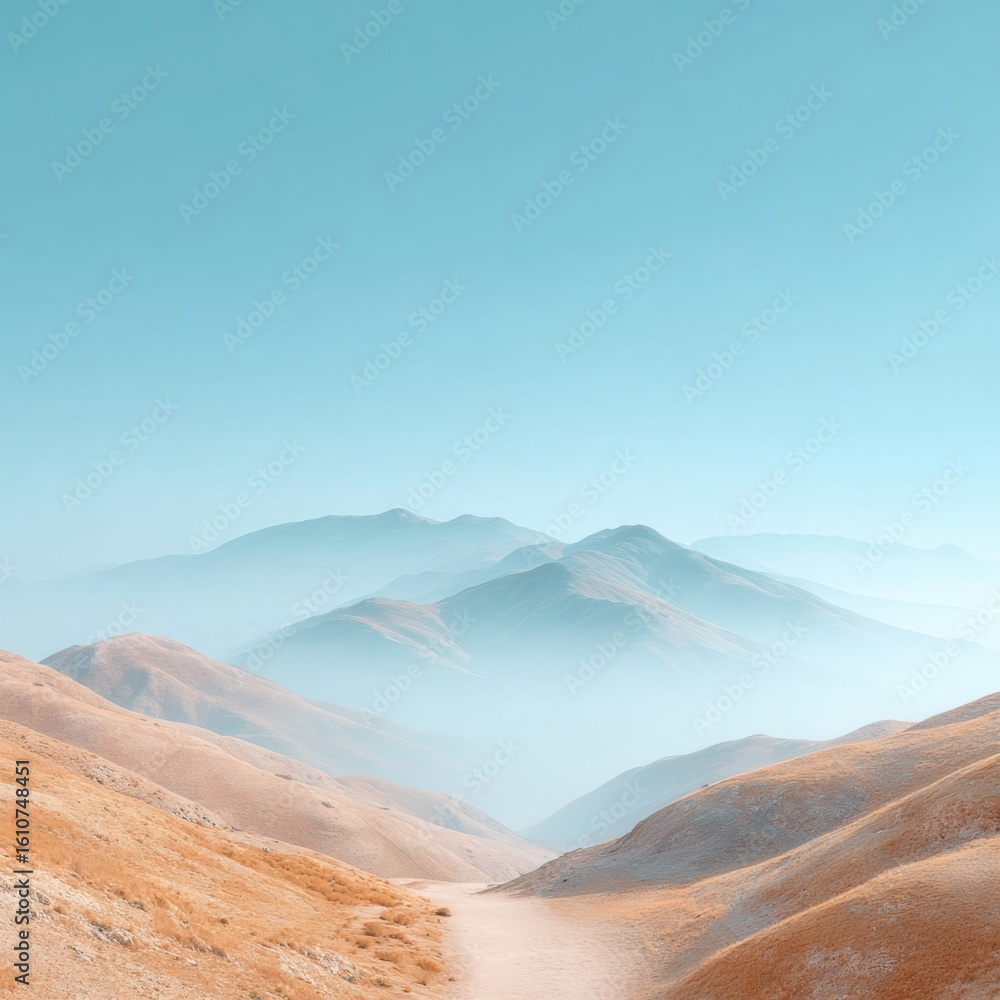 Fototapeta premium Professional Wildfire Preparedness and Environmental Risk Awareness with Hazy Rolling Hills Landscape for Modern Marketing and Editorial Use