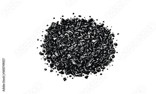 Detailed black and white digital art of crumbled charcoal. Vector retro hand drawn illustration