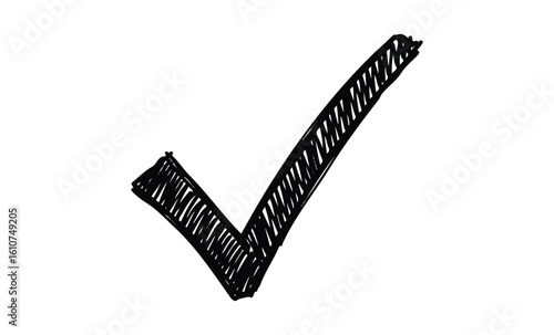 Hand-drawn black check mark. Vector retro hand drawn illustration