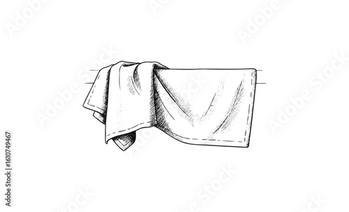 Draped cloth line art illustration with detailed texture design. Vector retro hand drawn illustration