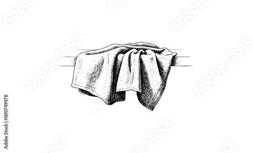Hand-drawn illustration of a draped cloth hanging on a line. Vector retro hand drawn illustration
