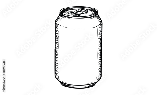 Hand-drawn sketch of a blank soda can with tab detail. Vector retro hand drawn illustration