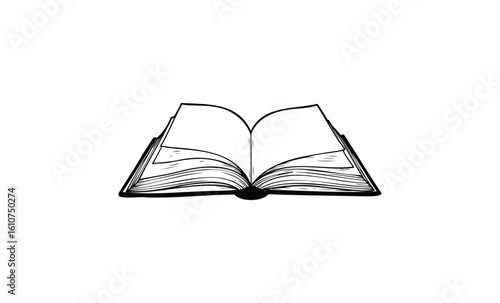 Illustrated open book with blank pages. Vector retro hand drawn illustration