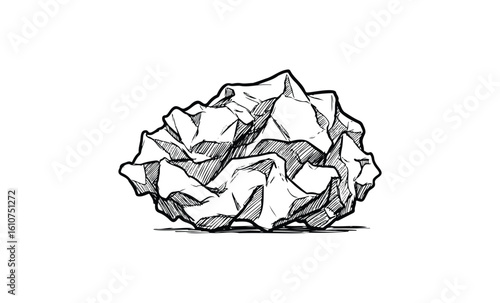 Hand-drawn crumpled paper ball sketch. Vector retro hand drawn illustration