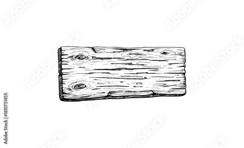 Hand-drawn wooden plank illustration with knots and texture. Vector retro hand drawn illustration
