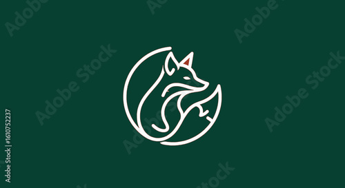 Abstract Fox Line Art Logo in Circle on Reddish-Brown Background