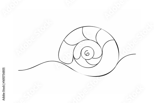 Minimalist spiral shell outline abstract black and white