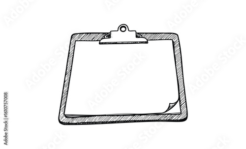 Hand-drawn clipboard with blank paper. Vector retro hand drawn illustration