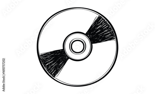 Hand-drawn cd sketch with black and white design. Vector retro hand drawn illustration
