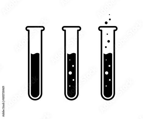 Test tube icon. Chemistry beakers with test tube holding chemicals flat vector icon set.