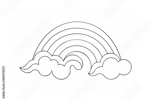 Curved bands of color with fluffy clouds rainbow colors