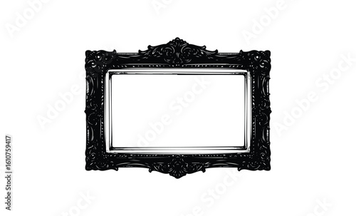Elegant ornate black frame with intricate floral design. Vector retro hand drawn illustration