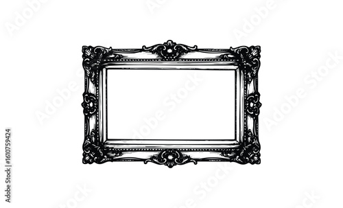 Ornate vintage rectangular frame with decorative details. Vector retro hand drawn illustration