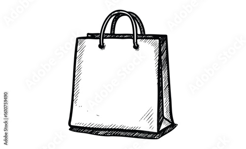 Hand-drawn sketch of a shopping bag with handles. Vector retro hand drawn illustration