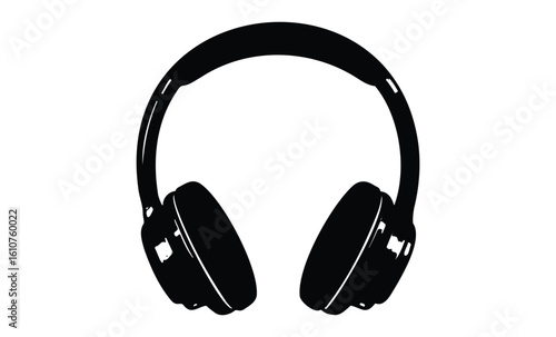 Black silhouette of modern headphones. Vector retro hand drawn illustration