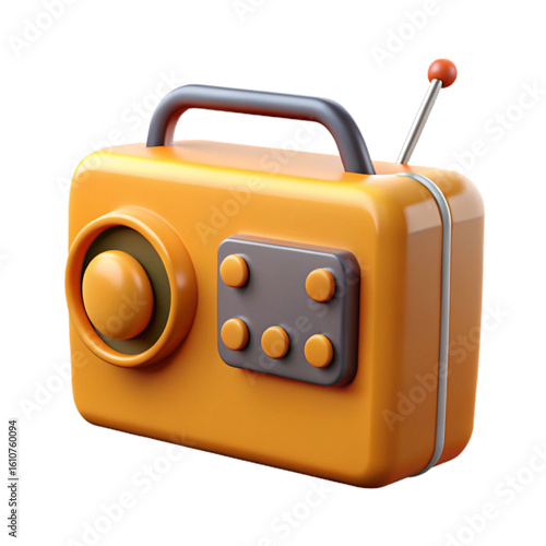Orange vintage radio with knobs and antenna in cartoon style