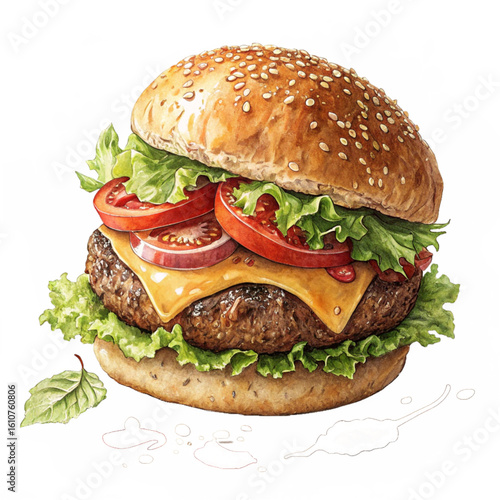 Classic cheeseburger stacked with fresh vegetables juicy patty and melting cheese for an irresistible look