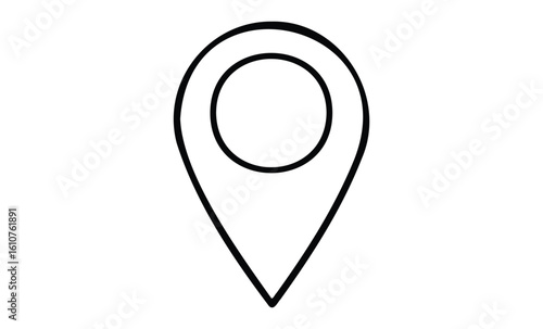 Black location pin icon for navigation and maps. Vector retro hand drawn illustration
