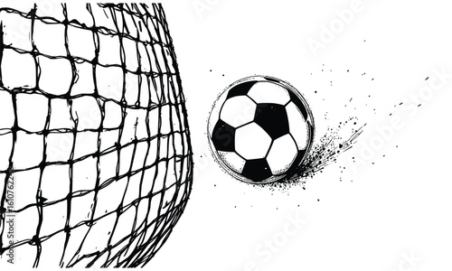 Soccer Ball Hitting Net Line Art for Goal and Scoring Design