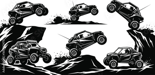 Buggy jumps over rocky terrain