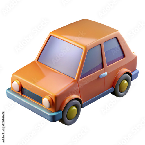 Small orange car vector in retro cartoon style with bold lines