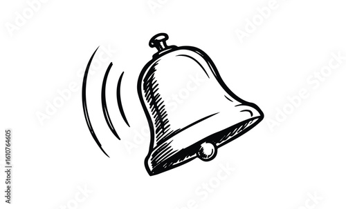 Sketch of a ringing bell with motion lines. Vector retro hand drawn illustration
