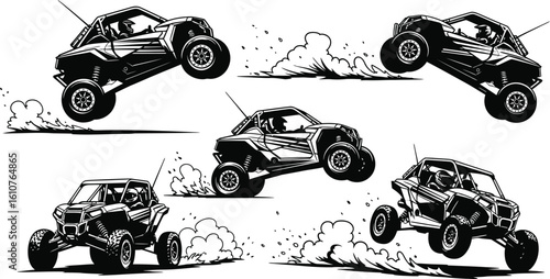 Offroad buggies jump over terrain