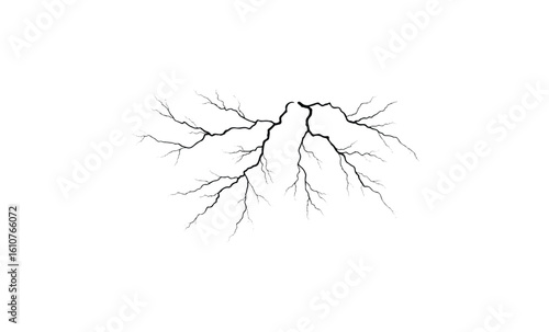 Intricate black fractal lightning branches against simple white background. Vector retro hand drawn illustration
