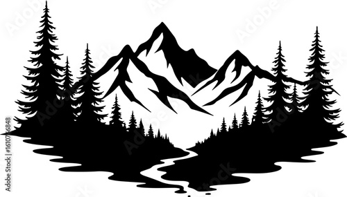 "Majestic Peaks: Bold Mountain Silhouette"